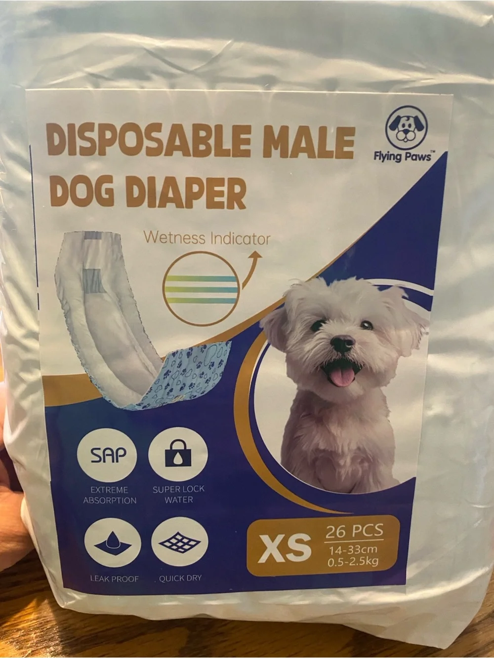 XS Disposable Male Dog Diaper - White/Blue